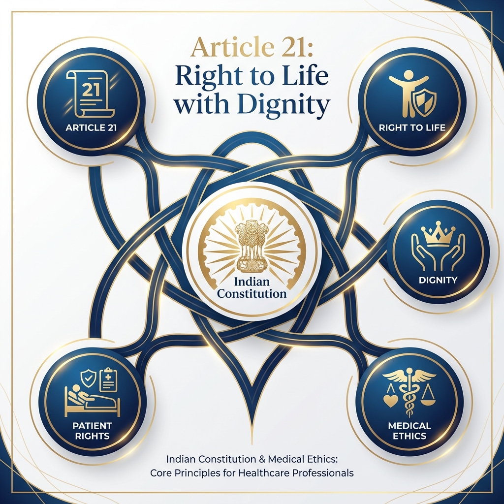 Understanding Article 21 of the Constitution of India: The Right to Life with Dignity and its connection to patient rights, medical ethics, and end-of-life decisions in India.